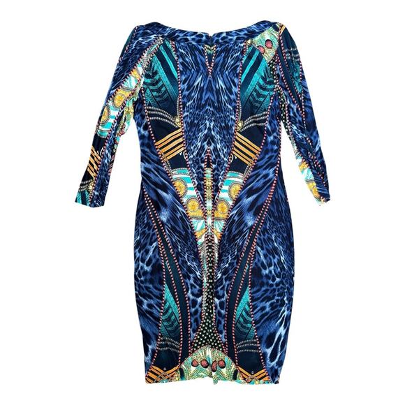 Cache Knit Dress Women’s Size 8 – blue leopard Print Poly Spandex Bodycon - Picture 3 of 3